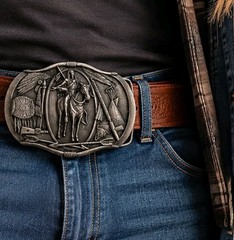 Vintage 1984 Bergamot Brass Works Native American Horse Rider Belt Buckle