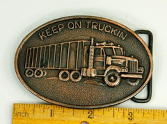 Keep on Trucking Tractor Trailer copper color western belt buckle
