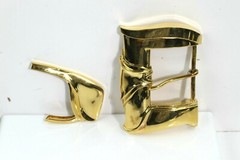 1987 KIESELSTEIN CORD STERLING LARGE 2PC GOLD PLATE BELAIR BUCKLE 4-3/4&Prime; x 3.25&Prime;