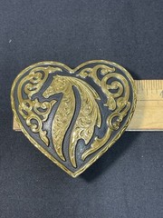 1998 Crumrine Buckle Silver Electroplate On Brass Horse head Heart Shape