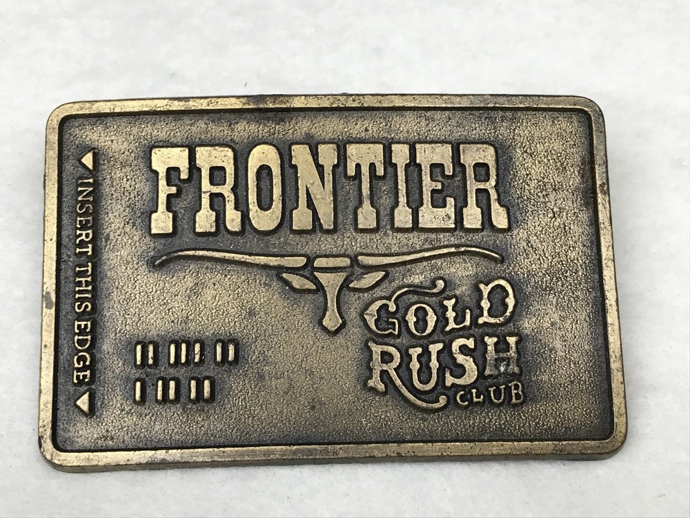 vintage 80s FRONTIER GOLD RUSH CLUB BELT BUCKLE cowboy miner western bull