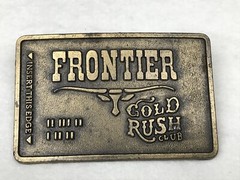 vintage 80s FRONTIER GOLD RUSH CLUB BELT BUCKLE cowboy miner western bull