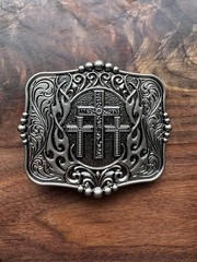 Three Crosses Silver Belt Buckle Vintage Floral Patterns Perfect Gift