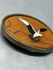 Leather Embossed Hand-Painted Flying Seagull Solid Brass Belt Buckle