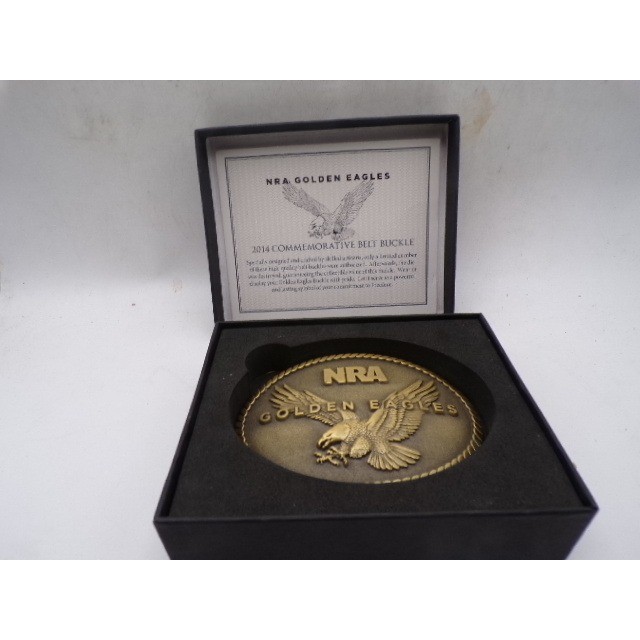 NRA Golden Eagles 2014 Commemorative Belt Buckle Gold Tone Eagle Oval with Box