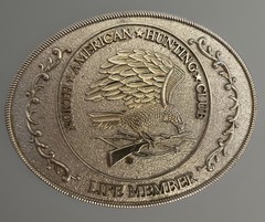 OBO Vintage North American Hunting Club Belt Buckle Eagle Rifle Bow And Arrow