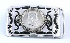 Silver Color Southwest Western 1963 Franklin 50 Cent Half Dollar Belt Buckle