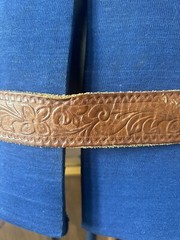 Vintage Brown Tooled Leather Belt with Bald Eagle Belt Buckle Silver Gold 38&Prime;
