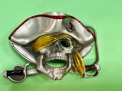 Jolly Roger Pirate Skull Crossed Swords Solid Pewter Great American Belt Buckle