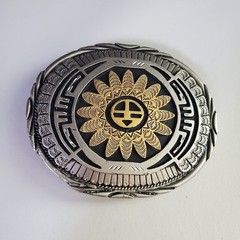 SSI Southwestern Hopi-inspired Sunface Belt Buckle Silver Gold Tone Metal