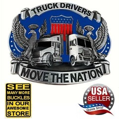 Two Eagles ‘Truckers Move The Nation’ • 3D Cowboy Style Blue Enamel Belt Buckle