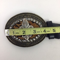 Fleur de Lis buckle + Belt Bronze Animal Print Fur Rhinestone Bling USA Made
