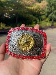 Western Buckle Gold Silver Red Texas Star Cowboy 2 » Hebilla Vaquero Estrella