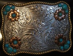 Blazin Roxx Flower Accent & Turquoise Stones Belt Buckle 37929