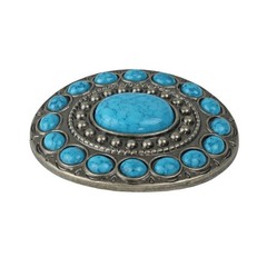 Southwestern Turquoise Beads Oval Belt Buckle Antique Silver Fits 1.5 inch Belts