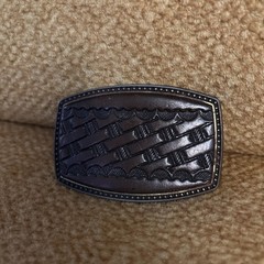 Alumaline Western Woven Tooled Leather Look Belt Buckle BB-317 Brass 4108 Vtg