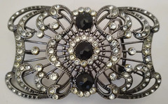 Vintage Goth Themed Metal Belt Buckle Rhinestones & Black Gems Fits 1.5 Hook