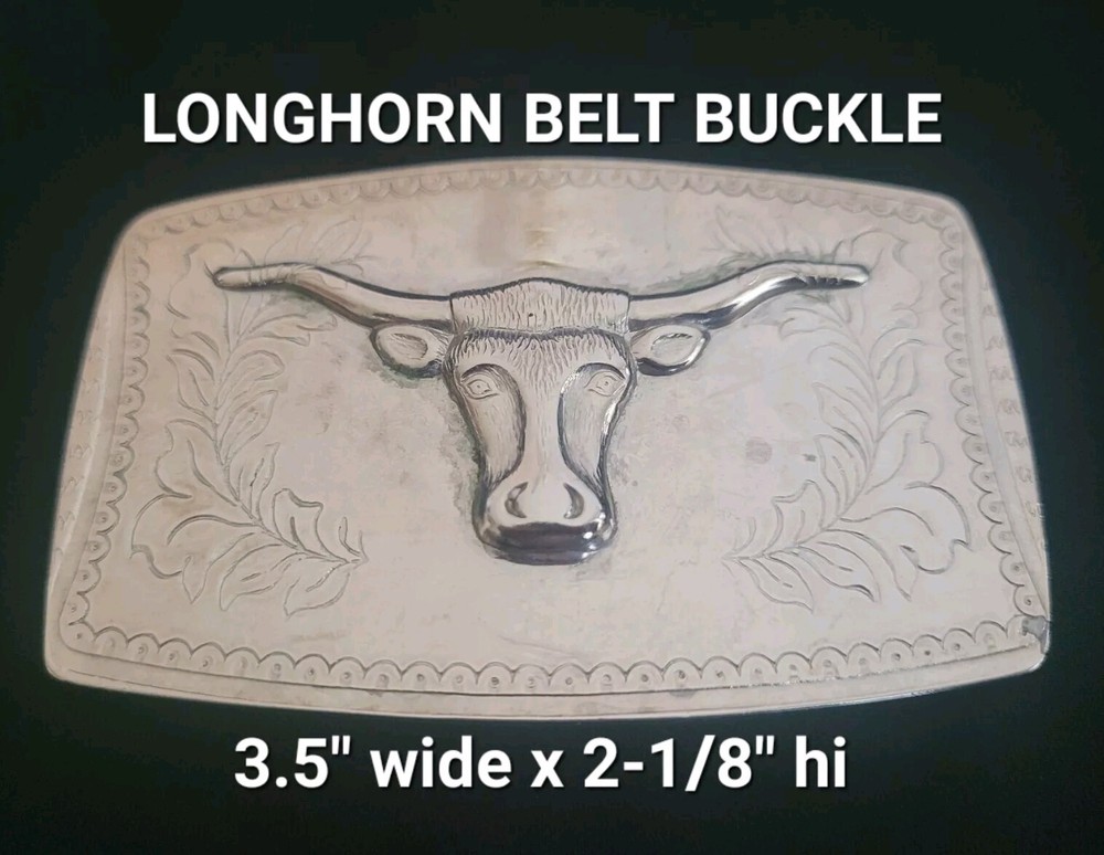 Longhorn Western Silver Tone BELT BUCKLE Rectangular 3.5&Prime;×2-1/8&Prime; (For 1.5&Prime; Belt)