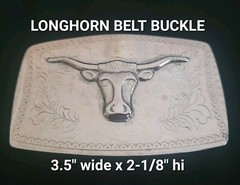 Longhorn Western Silver Tone BELT BUCKLE Rectangular 3.5&Prime;×2-1/8&Prime; (For 1.5&Prime; Belt)