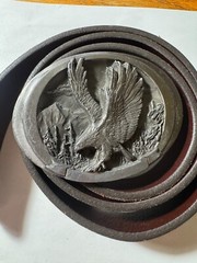 BELT BUCKLE BLOWOUT: Vintage C&J Eagle Belt Buckle + 40 Used Leather Belt BB-219