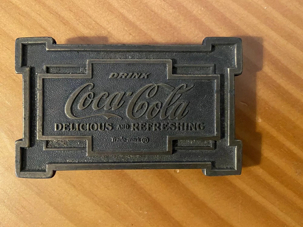 Coca-Cola Coke Soda Pop Company Logo 1975 Bergamot Vintage Brass Belt Buckle