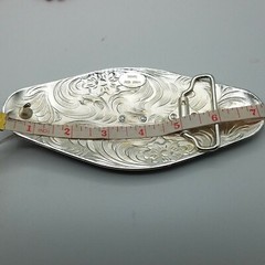 Running horses Western Men Long belt Buckle 7×3.5 silver, red and black oblong