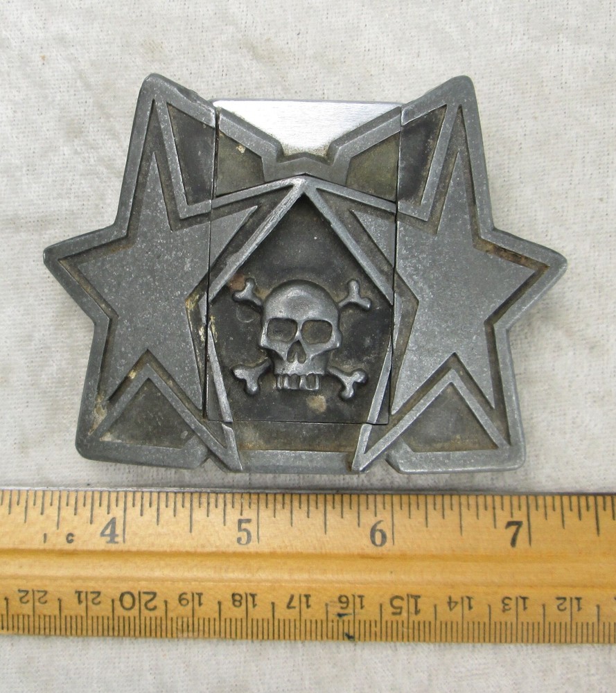 Skull Stars Belt Buckle Lighter Holder Bottle Opener Heavymetalbuckles