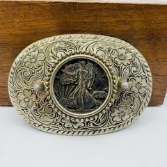 Walking Liberty Half Dollar Pewter Belt Buckle 1970s Vintage
