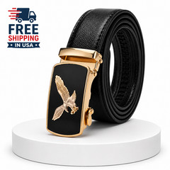 Men&rsquo;s Eagle Buckle Ratchet Belt Black PU Leather Adjustable 50&Prime; Waist