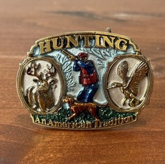 VTG HUNTING belt buckle SPORTSMAN deer duck WESTERN cowboy Made In USA