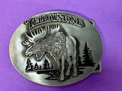 YELLOWSTONE National Park Moose Elk Wildlife Scene Silver Color Belt Buckle
