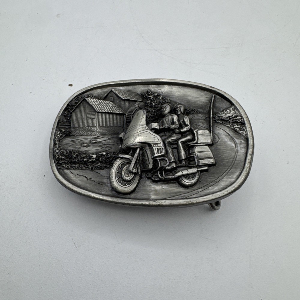 Vintage Bergamont 1984 Biker Motorcycle Couple Riding Through The Hills Buckle
