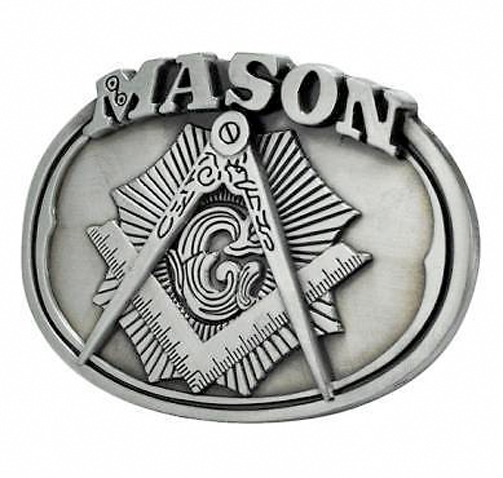 Freemason Belt Buckle / Masonic Buckle – Silver Tone Brushed Masonic Rounded