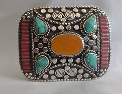 Tibetan Silver Belt Buckle Leather waist trap Turquoise Coral Clasp, B17