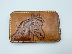 Vintage TOOLED Belt Buckle HORSE Brown Leather WESTERN Cowboy EQUESTRIAN Rodeo