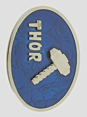 Thor Belt Buckle Marvel Comic Hammer Logo Blue Metal Halloween Costume Cosplay