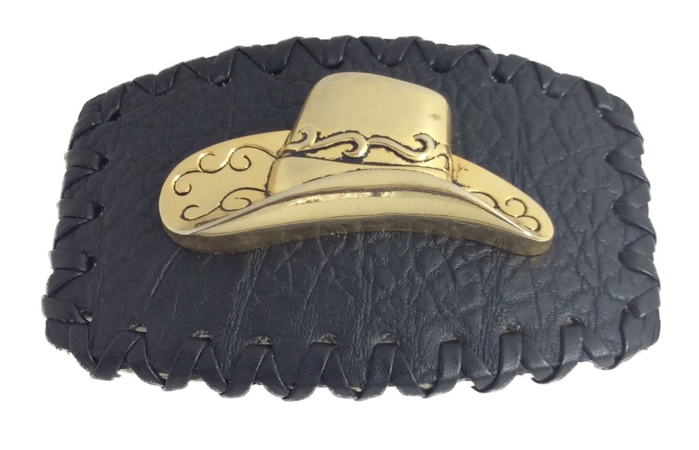 GOLDEN HAT LEATHER METAL BELT BUCKLE COWBOY & WESTERN