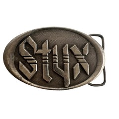 Vintage Styx Band Belt Buckle A&M Records & Tapes Silver Tone Oval Metal Logo