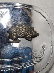 Vintage Western Engraved Belt Buckle Armadillo Overlay Silver Tone Cowboy