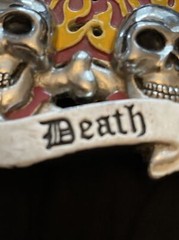 Skulls And Crossbones With Red And Yellow Flames ‘DEATH’ Belt Buckle Biker Goth