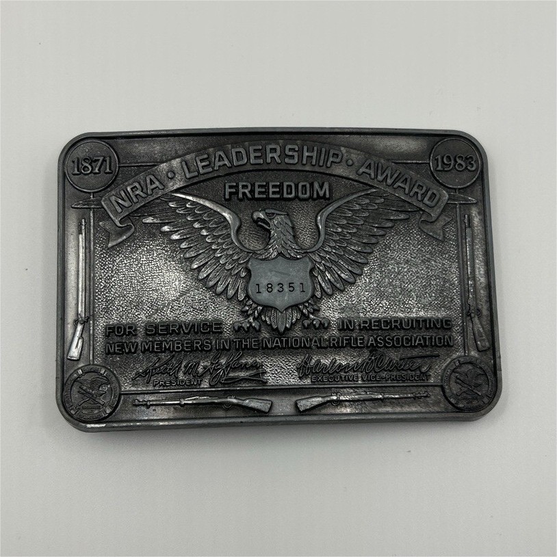 Men&rsquo;s Western Metal Belt Buckle Black NRA Leadership Freedom Eagle 1.5in