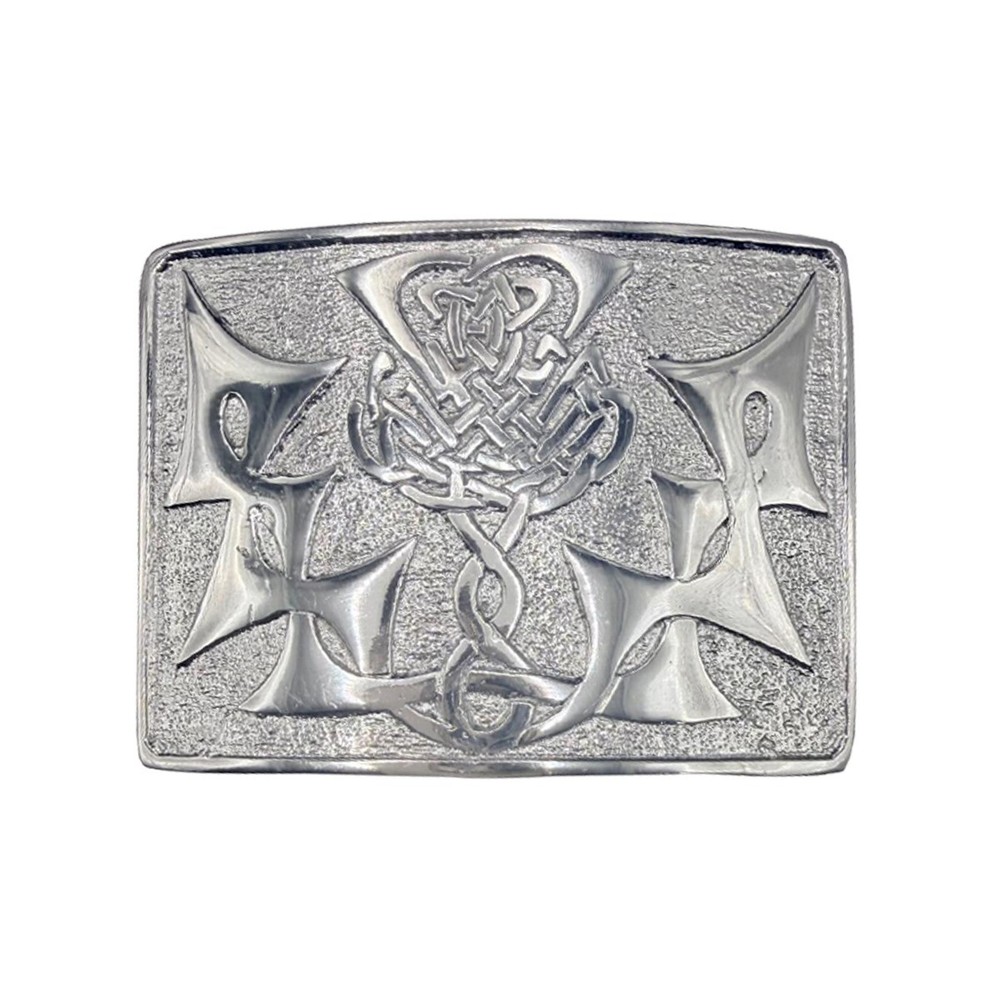 Scottish Kilt Buckle Belt Highland Celtic Modern Thistle Knot Chrome Finish AAR