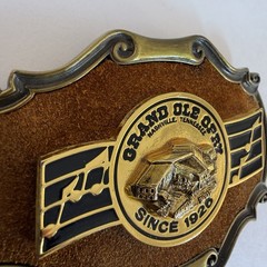 RainTree Grand Ole Opry Metal Brushed Suede Western Belt Buckle 3.75 Inch 1970’s