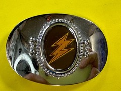 Lightning Bolt Strike Electric Shock Flash Cabochon On Reflective Belt Buckle