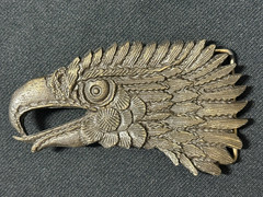 Vintage Indiana Metal Craft Bronze Eagle Head Belt Buckle Signed J R Gray