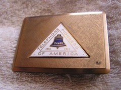 Vintage Telephone Pioneers of America Belt Buckle Yorkshire Co. Illinois