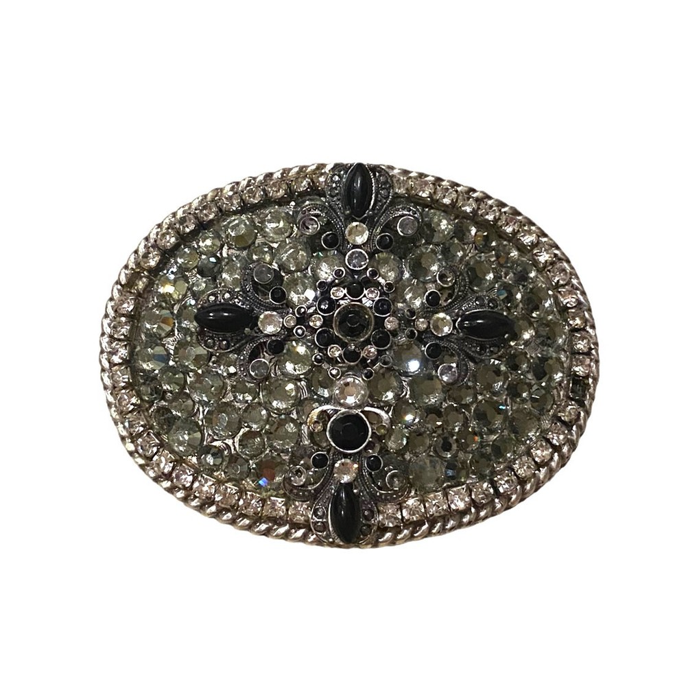 Women&rsquo;s Cross Belt Buckle Silver Tone Western Rhinestones White Black