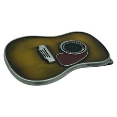 Mens Guitar Shaped Belt Buckle Brown Enamel Music