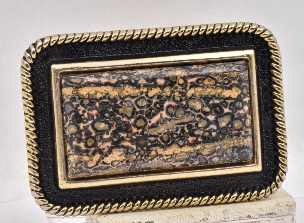 Estate unworn gold plated BIG Southwestern Style Petrified Wood type Belt Buckle