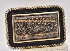 Estate unworn gold plated BIG Southwestern Style Petrified Wood type Belt Buckle